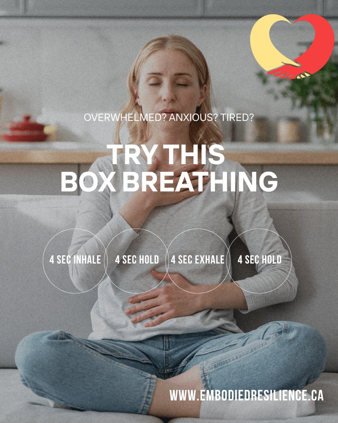 Person practicing box breathing at home — an easy way to calm down when overwhelmed
