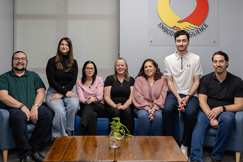 Seven members of the Embodied Resilience team. All of them are smiling.